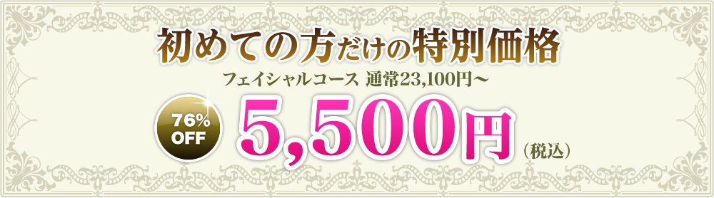 初めての方だけの特別価格　通常21,000円～ 76％OFF 5,000円（税別）